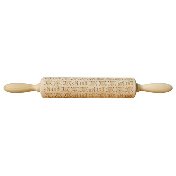 Engraved SKULLS rolling pin wooden laser cut pattern unique design